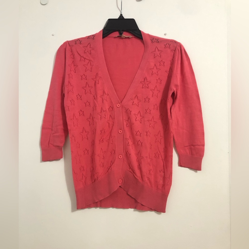 Sandro Coral Star Pattern Cardigan